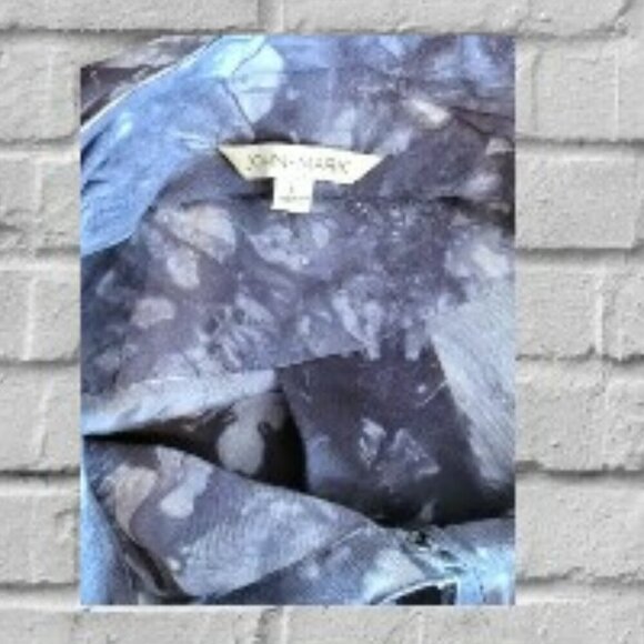 John Mark Blue Floral Rayon Blouse with Embroidered Hem and Sleeves Size Large - Picture 4 of 5